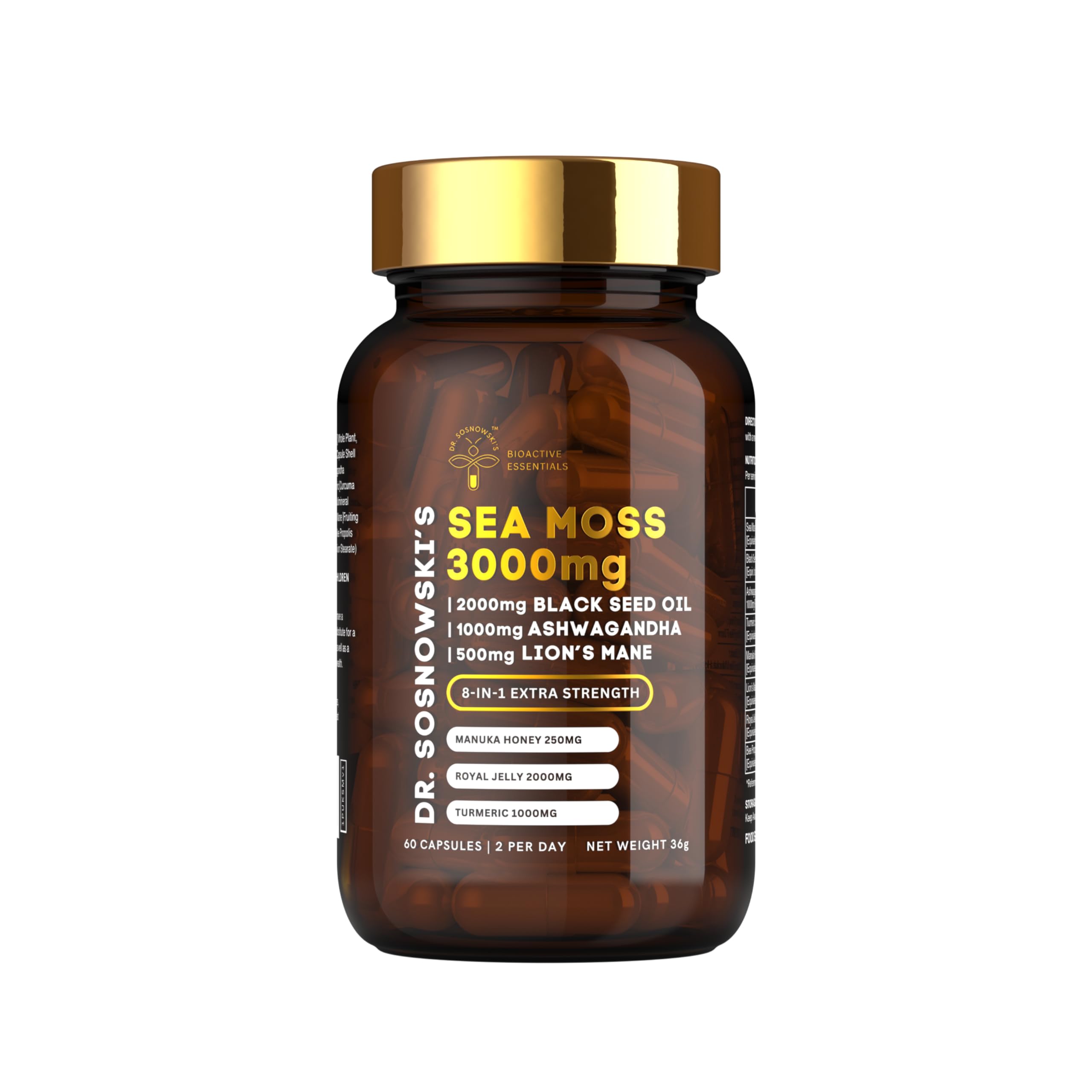 Dr Sosnowski's BioActive Sea Moss | 8-in-1 Formula Enriched with Black Seed, Ashwagandha, Turmeric, Manuka Honey, Lion's Mane, Royal Jelly, Bee Propolis Extract | 60 Capsules Dr Sosnowski'sBuy Supplements Australia