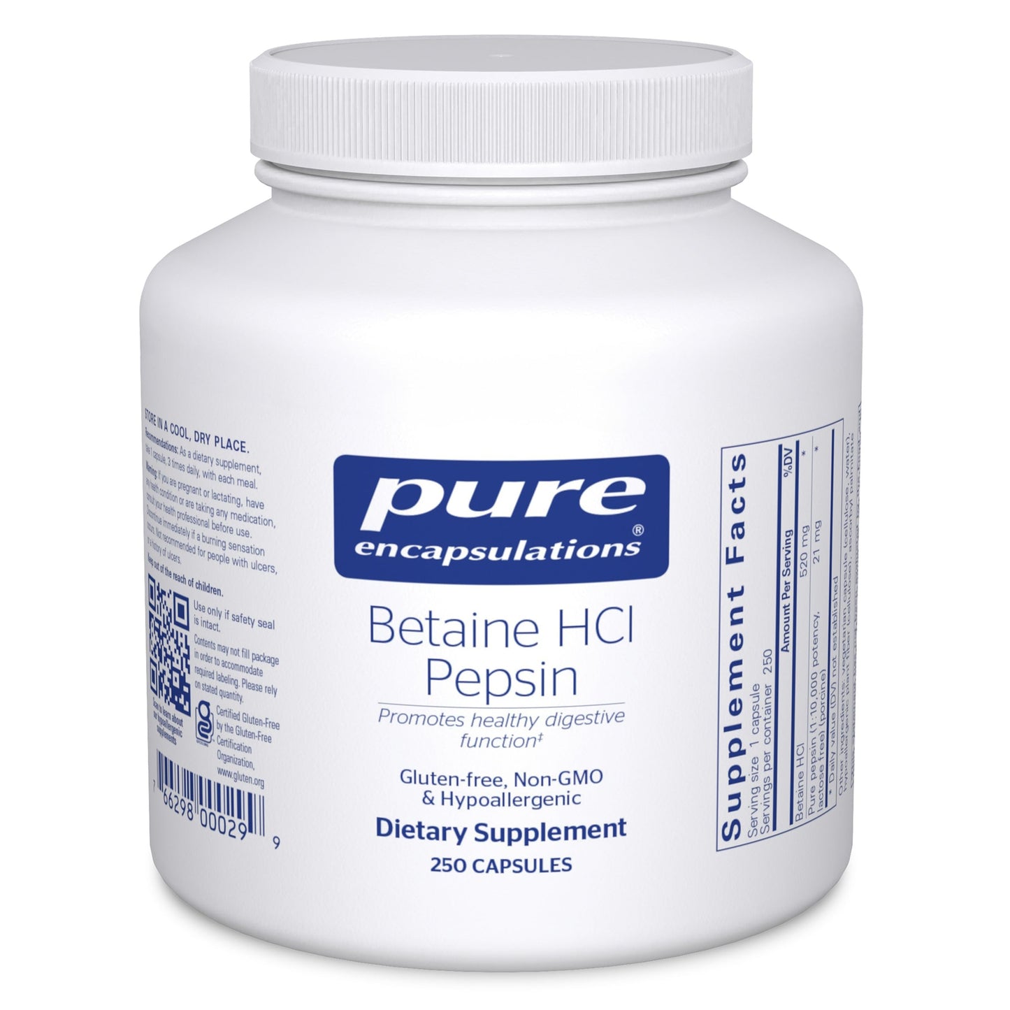 Pure Encapsulations Betaine HCl Pepsin - Digestive Enzymes Supplement for Digestion Aid & Support, Stomach Acid & Nutrient Absorption*