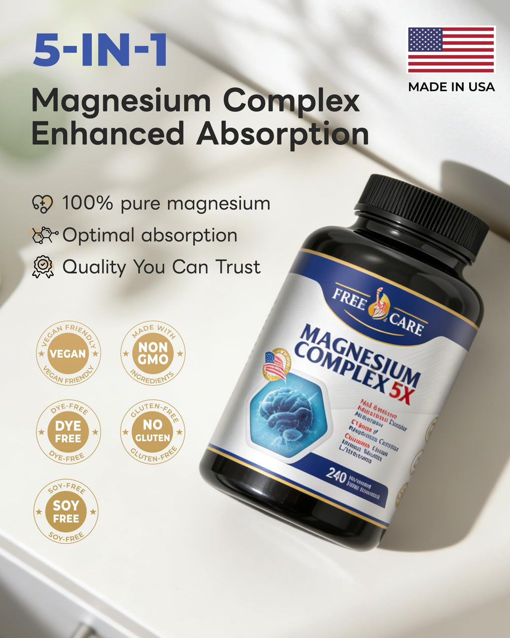 820mg Magnesium Complex 240 Veggie Capsules,for Women & Men with Magnesium Glycinate,Citrate, Malate,Taurate & L-Threonate for Sleep, Mood, Muscle Relaxation & Nerve Function Vegan Friendly, Non-GMO FreeCare buy supplements Au
