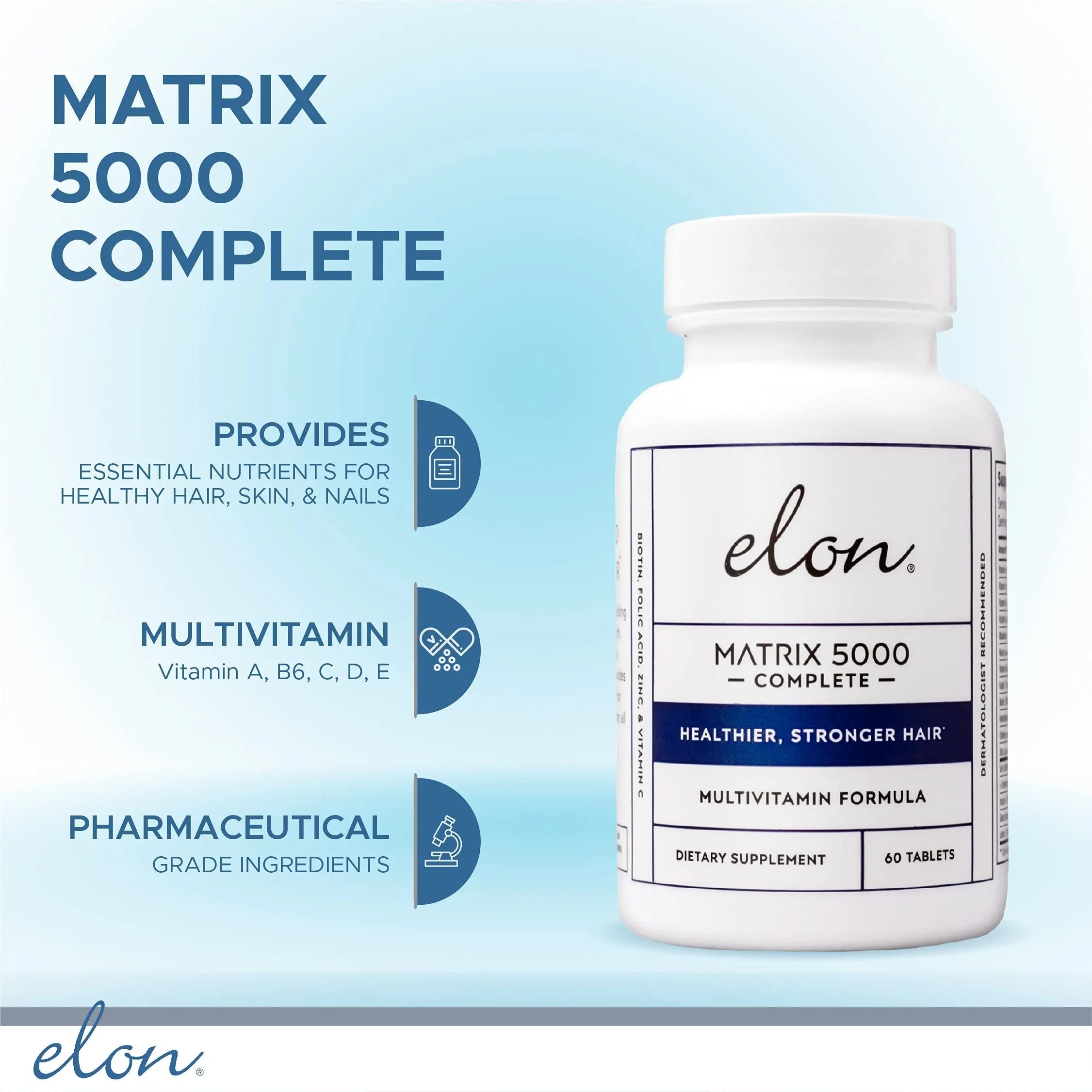 Elon Matrix 5000 Complete Multivitamin — Skin, Hair and Nail Growth Vitamins — Healthy Hair Growth Vitamins for Women & Men Elon