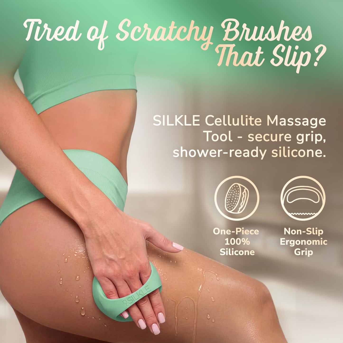 SILKLE Cellulite Massage Tool & Lymphatic Drainage Massager - Silicone Anti Cellulite Massage Brush for Body Sculpting with Ergonomic Handle - Cellulite Remover for Legs, Thighs and Belly - Green SILKLE buy supplements Au