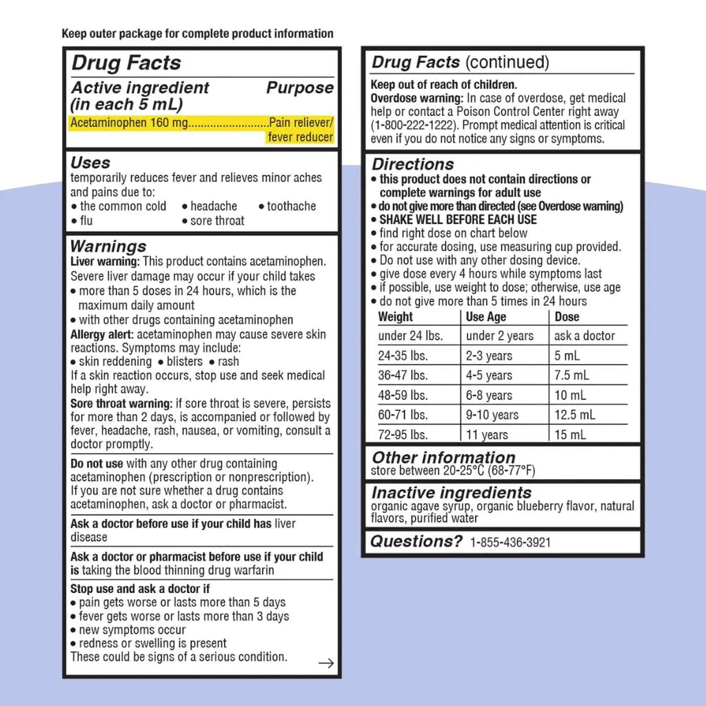 Genexa Children's Clean Acetaminophen | Pediatrician Preferred Ingredients | Pain & Fever Reducer for Kids | Dye Free, 0% Artificial Additives | Ages 2-11, Delicious Organic Blueberry Liquid, 4 fl oz GenexaBuy Supplements Australia