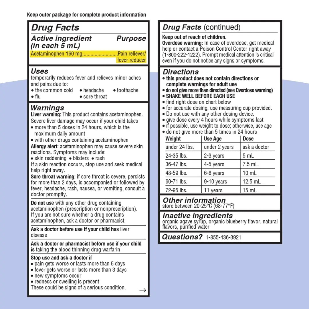 Genexa Children's Clean Acetaminophen | Pediatrician Preferred Ingredients | Pain & Fever Reducer for Kids | Dye Free, 0% Artificial Additives | Ages 2-11, Delicious Organic Blueberry Liquid, 4 fl oz GenexaBuy Supplements Australia