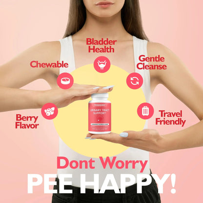 Happee Urinary Tract Health Supplement for Women & Men – Fast-Acting UTI Relief and Prevention, 500mg D-Mannose & Antioxidants, Supports Kidney and Bladder Health, Berry Flavor, 60 Chewables HappeeBuy Supplements Australia