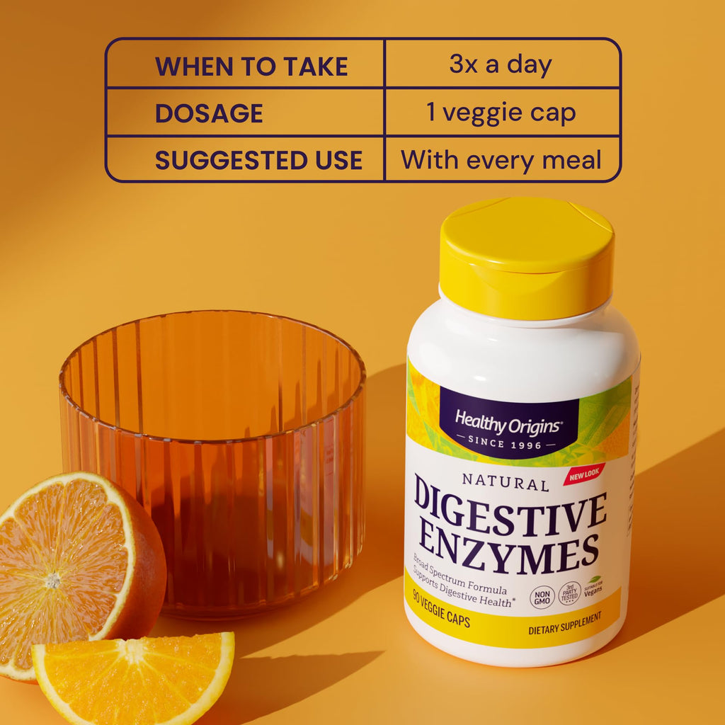 Healthy Origins Digestive Enzymes, 180 Veggie Capsules - Broad Spectrum, Multi-Enzyme Blend with Protease, Amylase & Lipase - Supports GI Comfort