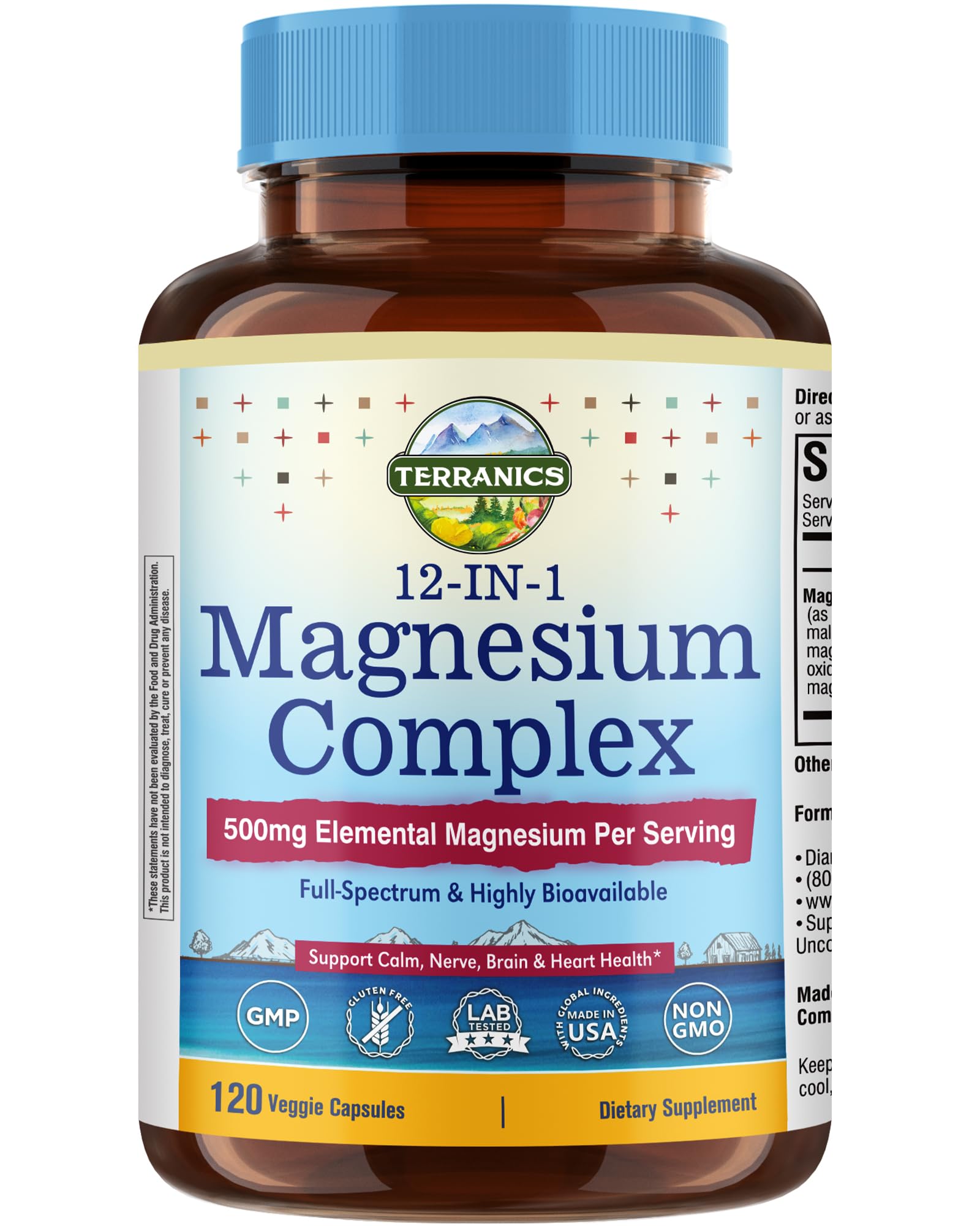 Terranics 12-IN-1 Magnesium Complex supplement bottle on a white background