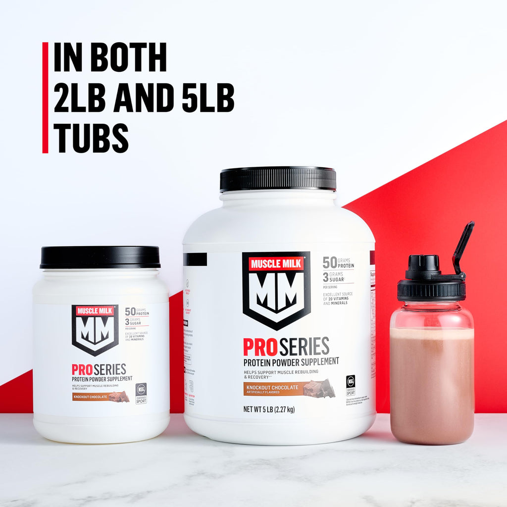Muscle Milk Pro Series Protein Powder Supplement,Knockout Chocolate,2 Pound,11 Servings,50g Protein,3g Sugar,20 Vitamins & Minerals,NSF Certified for Sport,Workout Recovery,Packaging May Vary