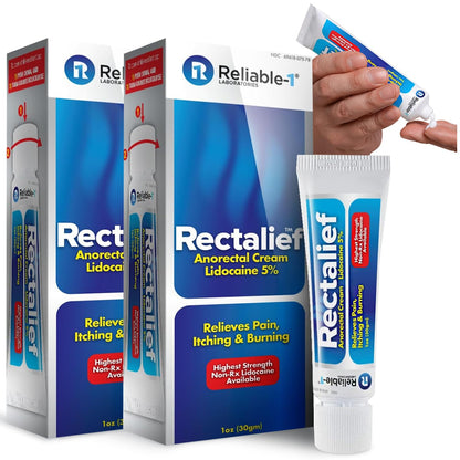 Rectalief 5% Lidocaine Hemorrhoid Cream (Max Non-RX Strength) Reliable-1 Laboratories Soothing Anorectal, Numbing Hemorrhoidal Ointment - Pain, Itching, & Burning, Strongest OTC Anal Treatment, 2-Pack Reliable-1 LaboratoriesBuy Supplements Australia
