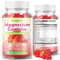 Two bottles of Saajoor Magnesium Complex gummy vitamins with strawberry flavor on a white background.