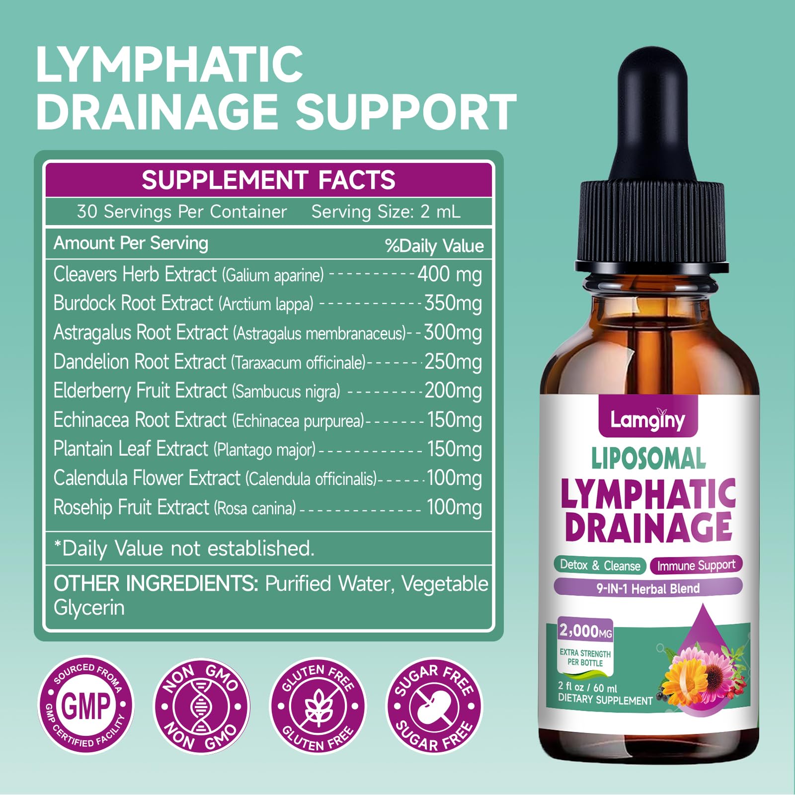 Liposomal Lymphatic Drainage Drops, 9-In-1 Lymphatic Drainage Supplements for Detox & Cleanse, with Echinacea, Dandelion, Elderberry, Burdock Root & Cleavers, Immune & Lymph System Support, 2 FL OZ LAMGINY buy supplements Au