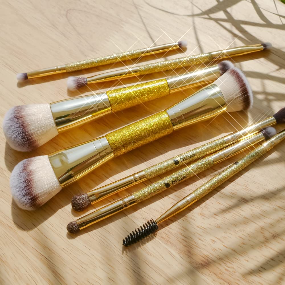 DUcare Dual End Foundation Contour Bronzer Brush, Gold Glitter Handle Double Ended Professional Face Makeup Tool for Liquid Cream Powder DUcareBuy Supplements Australia