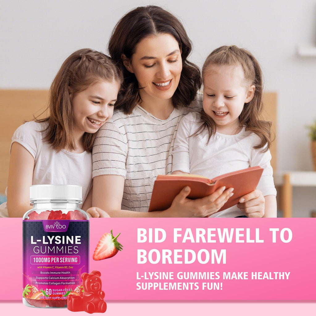 BVIVLOO L-Lysine 1000mg Gummies for Immune Support & Skin Health - High Potency Vegan Gummies, Sugar-Free, Natural Berry Flavor, Gluten-Free Chewable Supplement