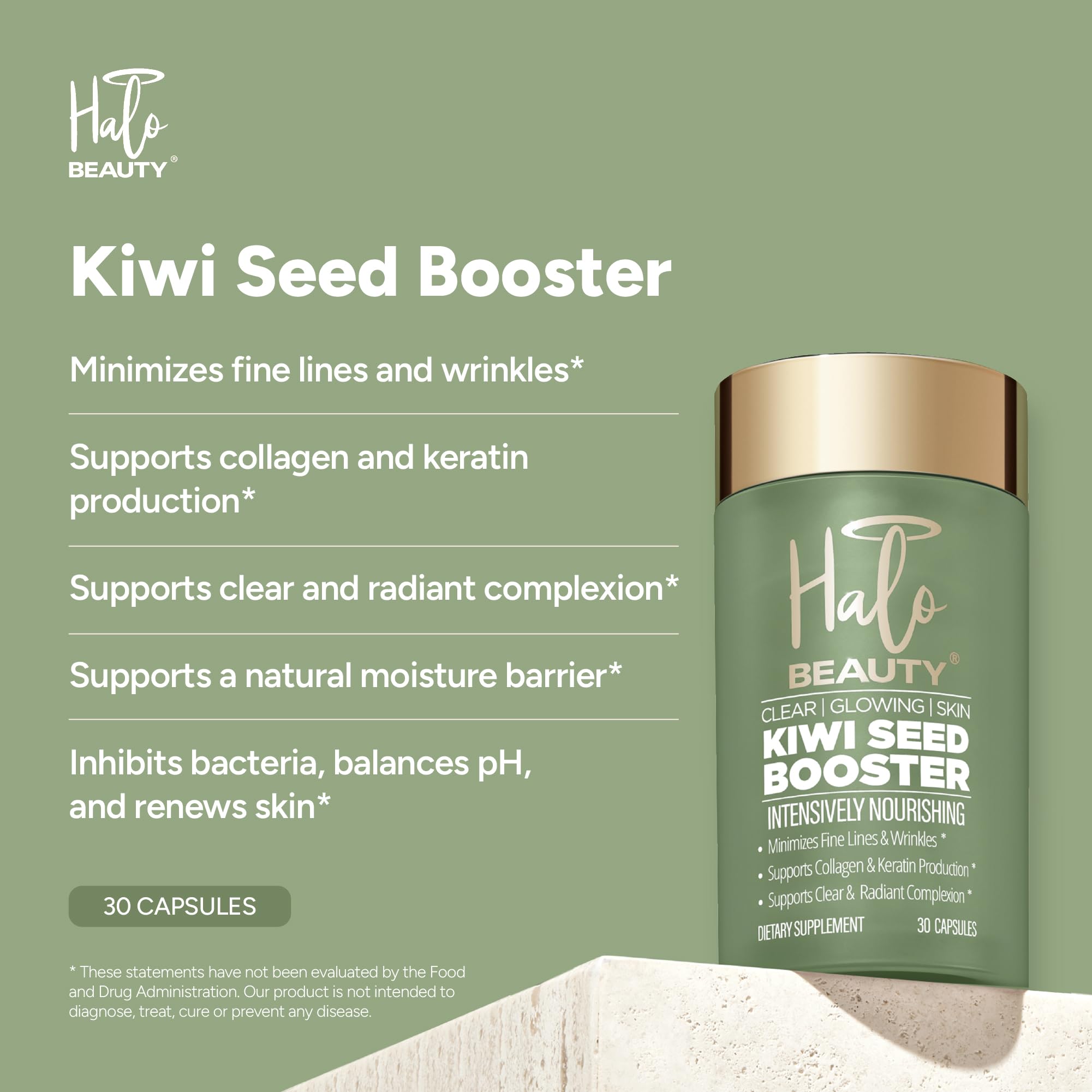 Halo Beauty Kiwi Seed Booster Skin Supplement Refill Pack | Anti-Aging Hydration & Glowing Skin Support with Kiwi Seed, Vitamin C, D3 & Zinc | Vegan Collagen Support Capsules | 1-Month Supply Halo BeautyBuy Supplements Australia