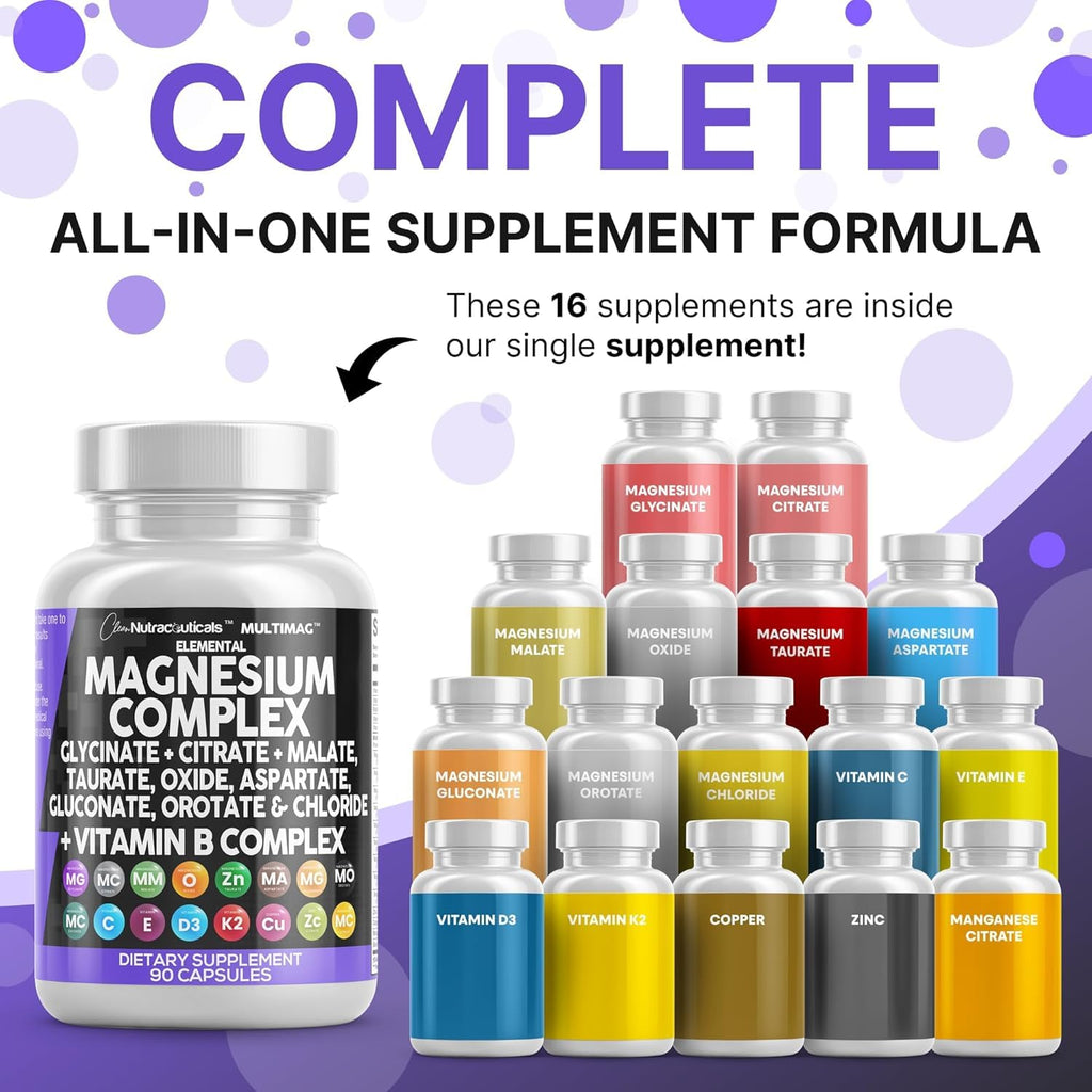 Clean Nutraceuticals Magnesium Complex with Magnesium Glycinate Citrate Malate Oxide Taurate Aspartate Orotate & Mag Chloride, Zinc Copper Manganese (90 Count (Pack of 2)) Clean Nutraceuticals buy supplements Au