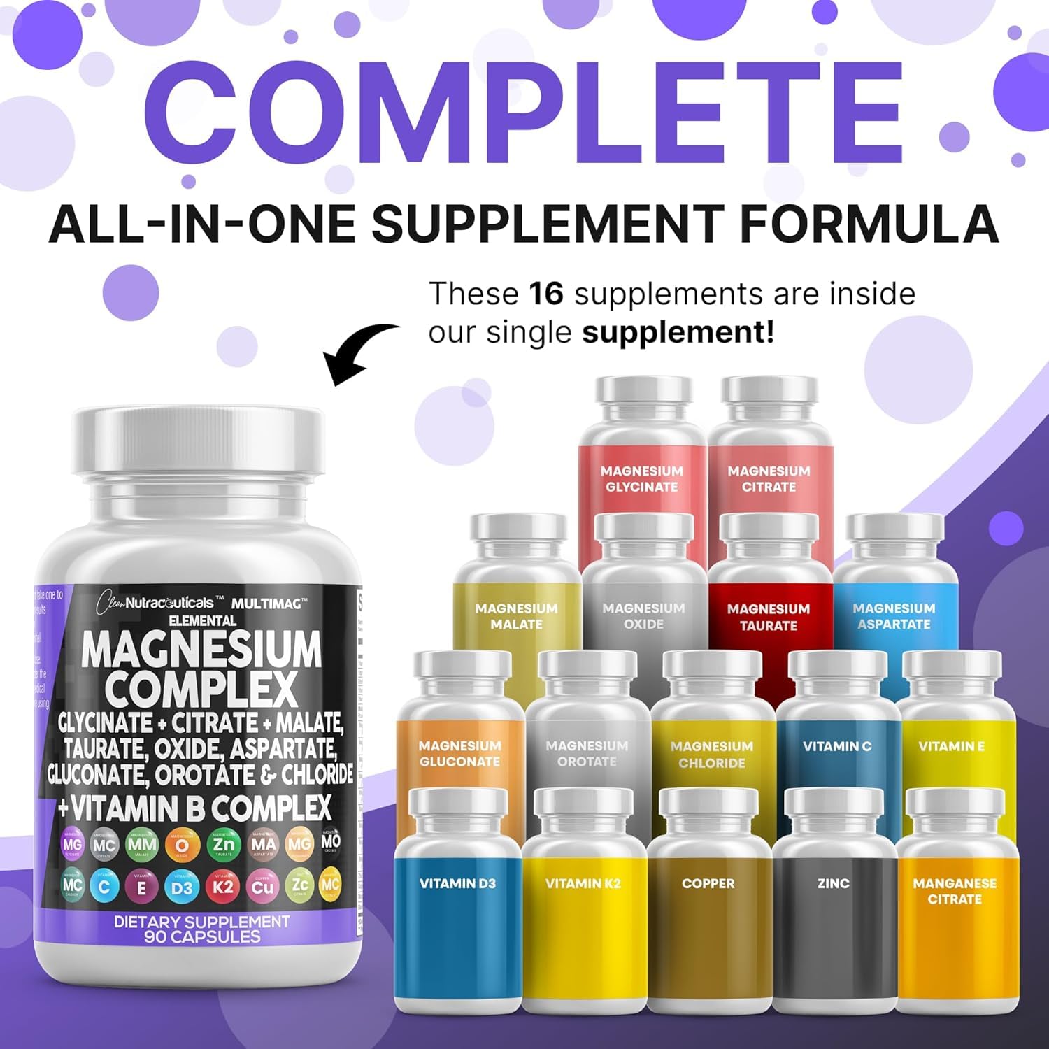 Clean Nutraceuticals Magnesium Complex with Magnesium Glycinate Citrate Malate Oxide Taurate Aspartate Orotate & Mag Chloride, Zinc Copper Manganese (90 Count (Pack of 2)) Clean Nutraceuticals buy supplements Au