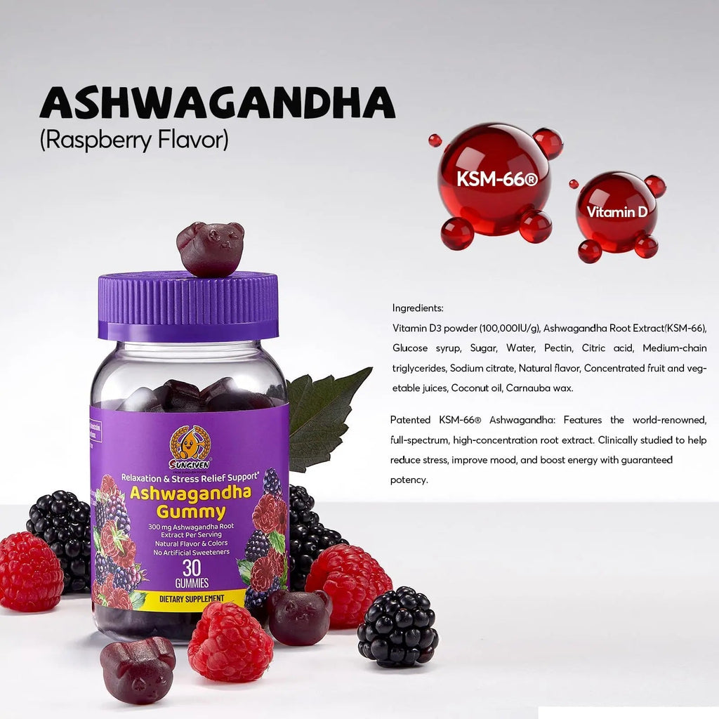 Women's Multivitamin Gummy Pack, 3 Support for Hair Skin Nails Sleep Daily Health, Vitamins A, D, C, E, Biotin, Ashwagandha SUNGIVEN