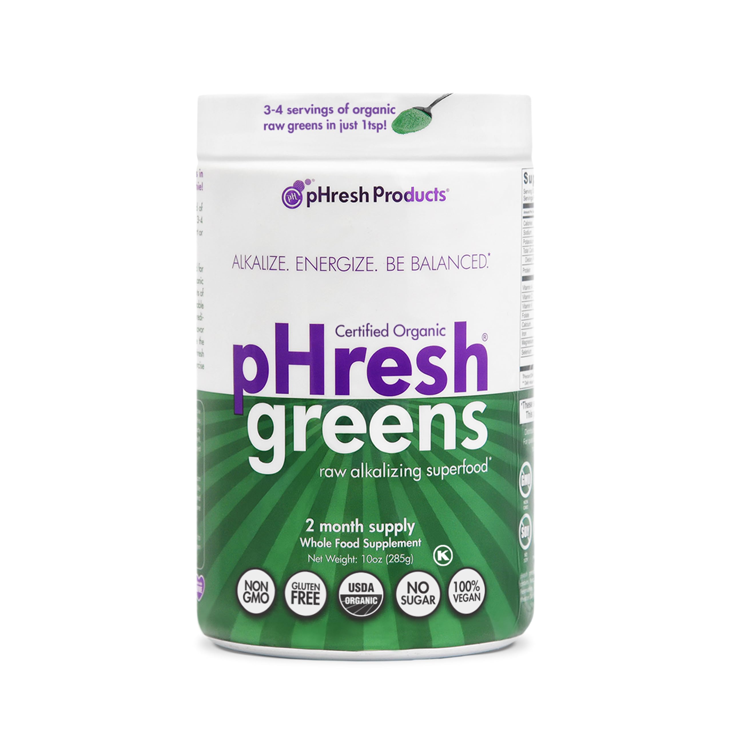 pHresh - Greens Raw Alkalizing Superfood Greens Powder - 2 Month Supply - Vegan, Kosher, Gluten Free - Natural Enzymes, Nutrients - Approved for Intermittent Fasting - 10 oz Phresh ProductsBuy Supplements Australia