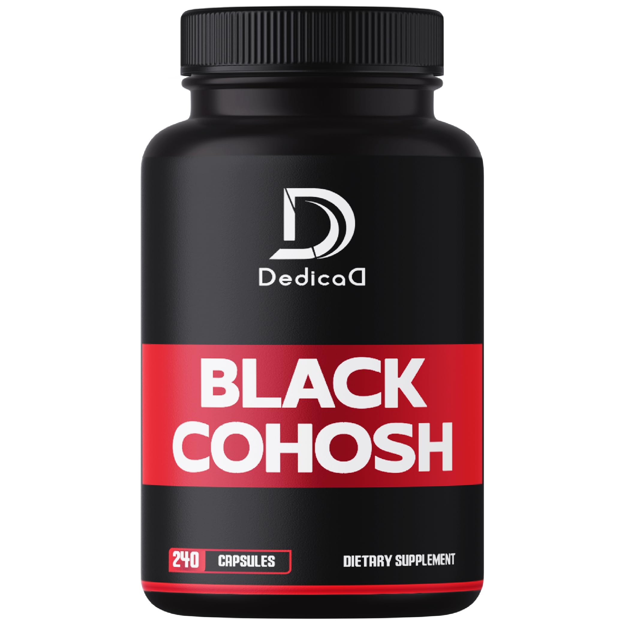 Black Cohosh dietary supplement bottle with DedicaD branding on a white background