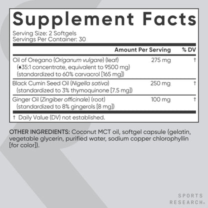 Sports Research® Oil of Oregano 9500mg w/Black Seed Oil & Coconut MCT Oil - Antioxidant Combination Supplement Rich in Thymoquinone & Carvacrol - Gluten Free · Non-GMO - 60 Softgels Sports Research buy supplements Au