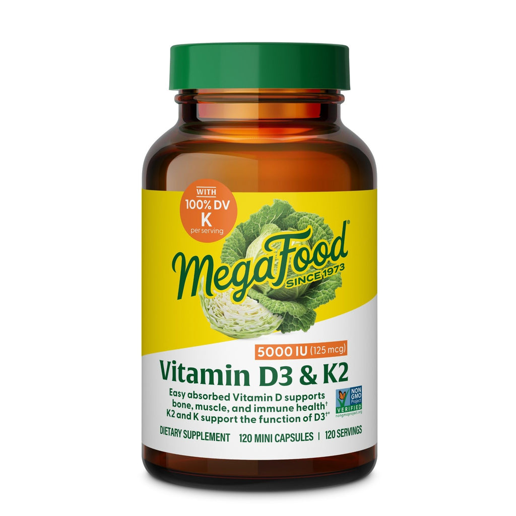 MegaFood Vitamin D3 5000 IU (125 mcg) - Vegetarian Supplements with Vitamin D3 K2 - Supports Bones, Teeth, Muscles & Immune Health - Certified Non-GMO - 120 Mini Capsules, 120 Servings MegaFood buy supplements Au
