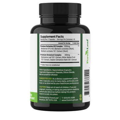 ForestLeaf Berberine Supplement - 1300mg per Serving - Ultra High Potency Berberine HCl with Ceylon Cinnamon, Bitter Melon & Gymnema