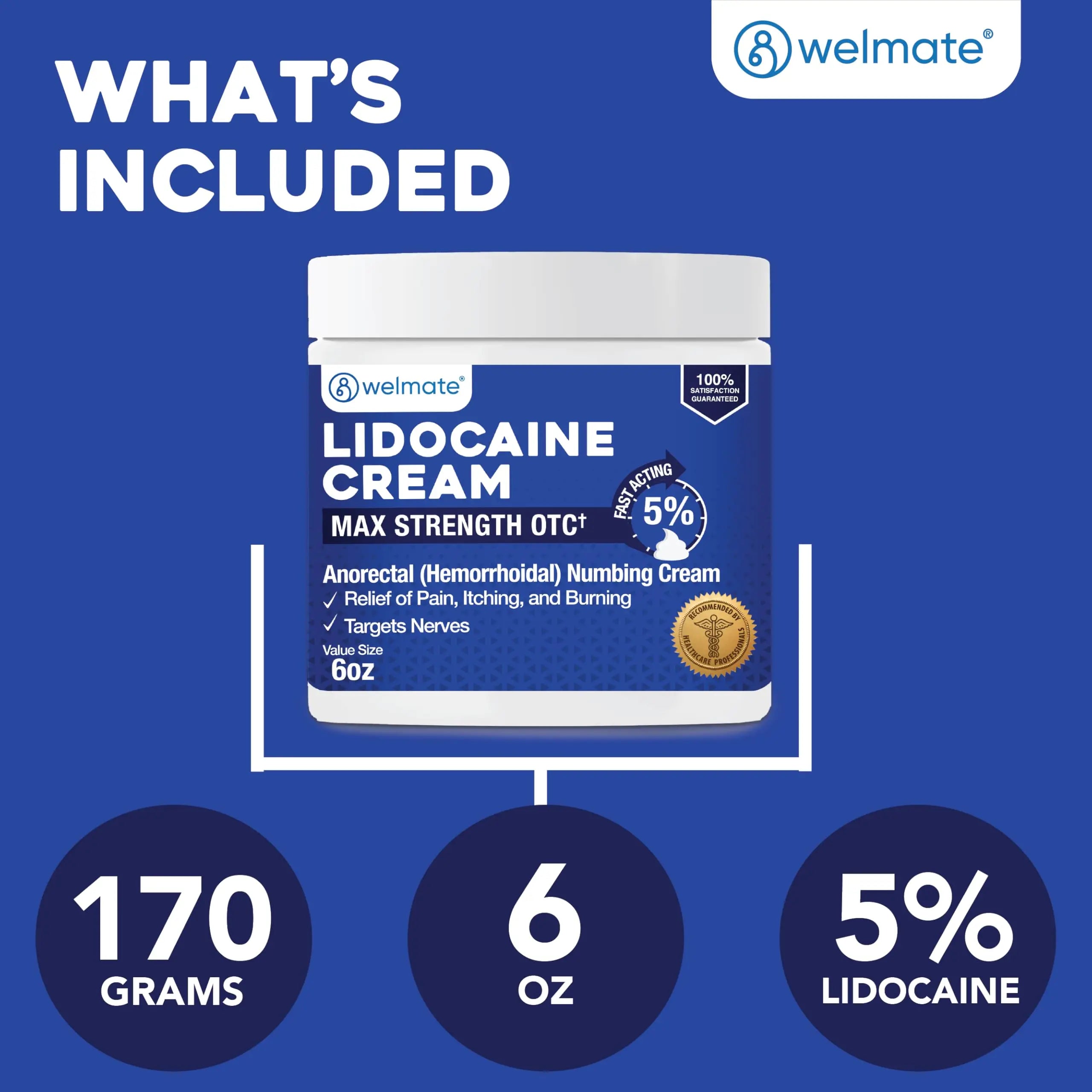WELMATE 5% Lidocaine Cream for Hemorrhoids, 6 oz Jar – Fast-Acting Lidocaine Numbing Cream & Topical Analgesic Cream for Anorectal Itch Relief WELMATEBuy Supplements Australia