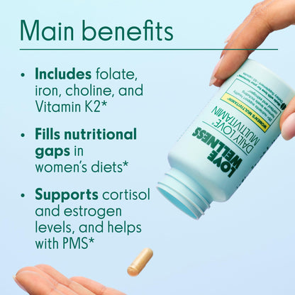 Love Wellness Daily Love Multivitamin for Women | Supports Energy, Cortisol, Immune Health, Stress Relief, & PMS | Complete with Vitamin D, C, Iron, Calcium, Zinc, & Biotin, Magnesium | 30-Day Supply Love Wellness buy supplements Au