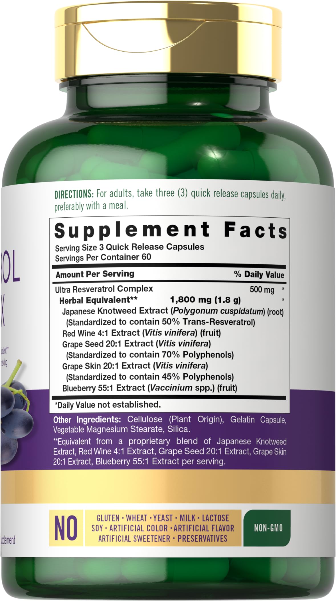 Carlyle Resveratrol Complex - 180 Capsules - Trans Resveratrol Supplement with Grape Seed Extract - Non GMO, Gluten Free