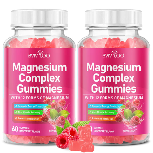 Two bottles of BVIV YOO Magnesium Complex Gummies on a white background