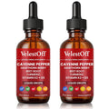 Two bottles of VelestOff Cayenne Pepper liquid drops on a white background