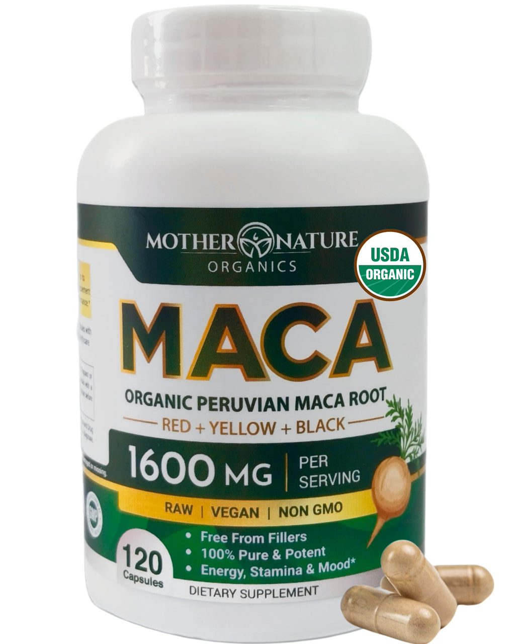 Powerful Maca Blend for Men – Black, Red & Yellow Maca Capsules | Supports Energy, Stamina & Endurance | Promotes Hormonal Balance & Vitality Mother Nature Organics Superfoods for Organic Living buy supplements Au