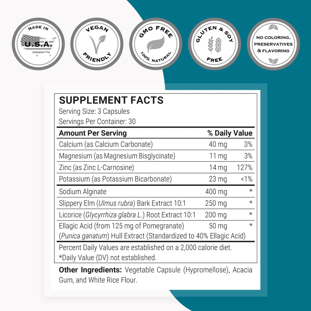 Supersmart Acid Balance Formula (Advanced Complex) - with Zinc L-Carnosine, Slippery Elm Extract, Licorice Root | Non-GMO & Gluten Free - 90 Vegetarian Capsules Supersmart buy supplements Au