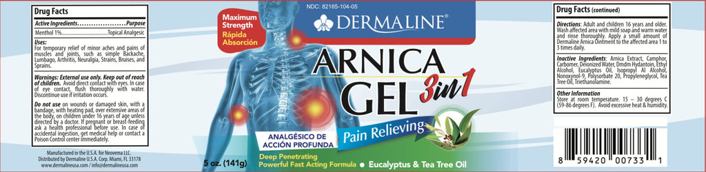 DERMALINE Arnica 3 in 1 Gel, Eucalyptus, Tea Tree Oil, Vitamin E - Fast Acting and Absorbing, Pain Relief DERMALINEBuy Supplements Australia