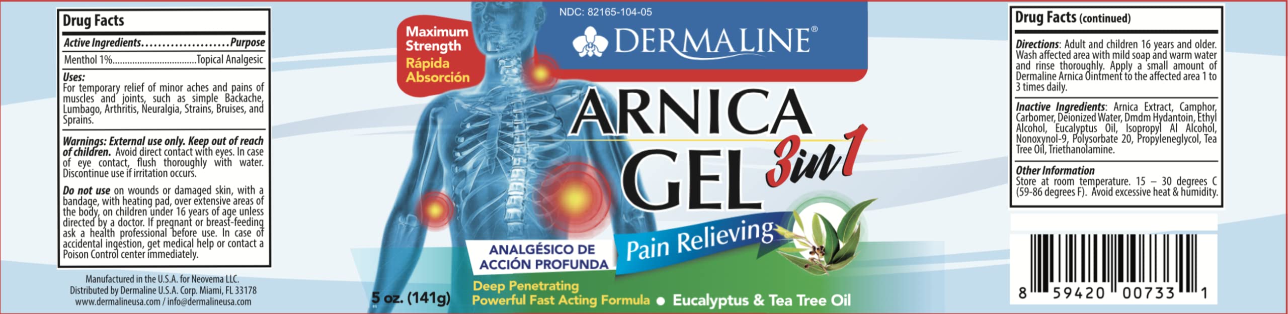 DERMALINE Arnica 3 in 1 Gel, Eucalyptus, Tea Tree Oil, Vitamin E - Fast Acting and Absorbing, Pain Relief DERMALINEBuy Supplements Australia