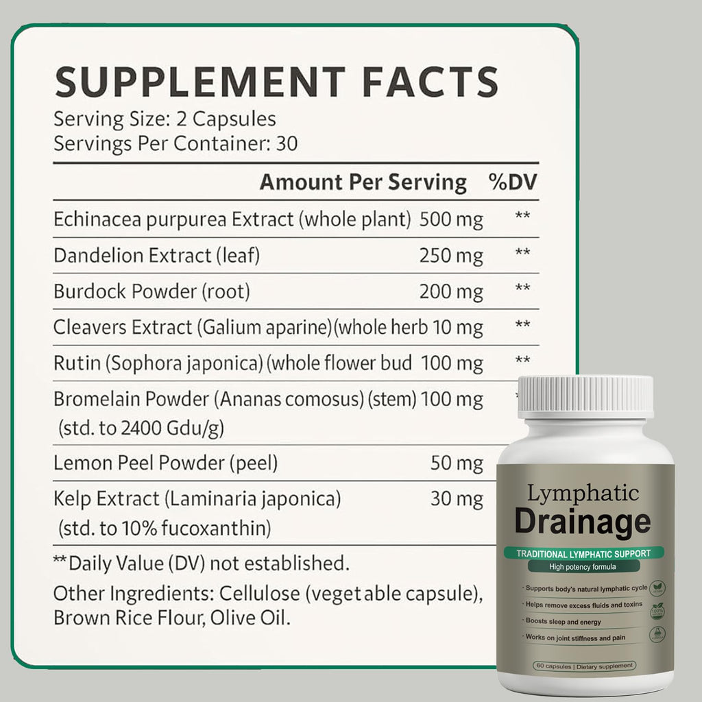 Lymphatic Drainage Capsules – Natural Herbal Blend with Dandelion, Burdock, Kelp & Echinacea – Supports Circulation & Fluid Balance Qiuumey buy supplements Au