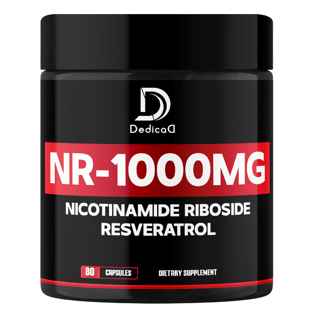Supplement container with 'DedicaD' branding and 'NR-1000MG' label on a white background