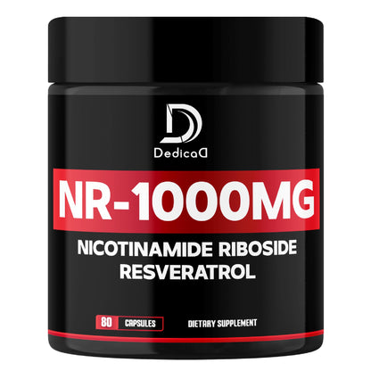 Supplement container with 'DedicaD' branding and 'NR-1000MG' label on a white background