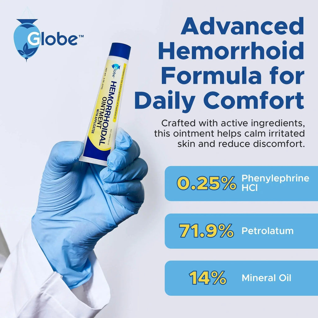 Globe Hemorrhoidal Ointment w/ Applicator, Phenylephrine HCl, Petrolatum Mineral Oil, Maximum Strength Formula for Burning, Discomfort & Itching, 2 oz Hemorrhoidal OintmentBuy Supplements Australia