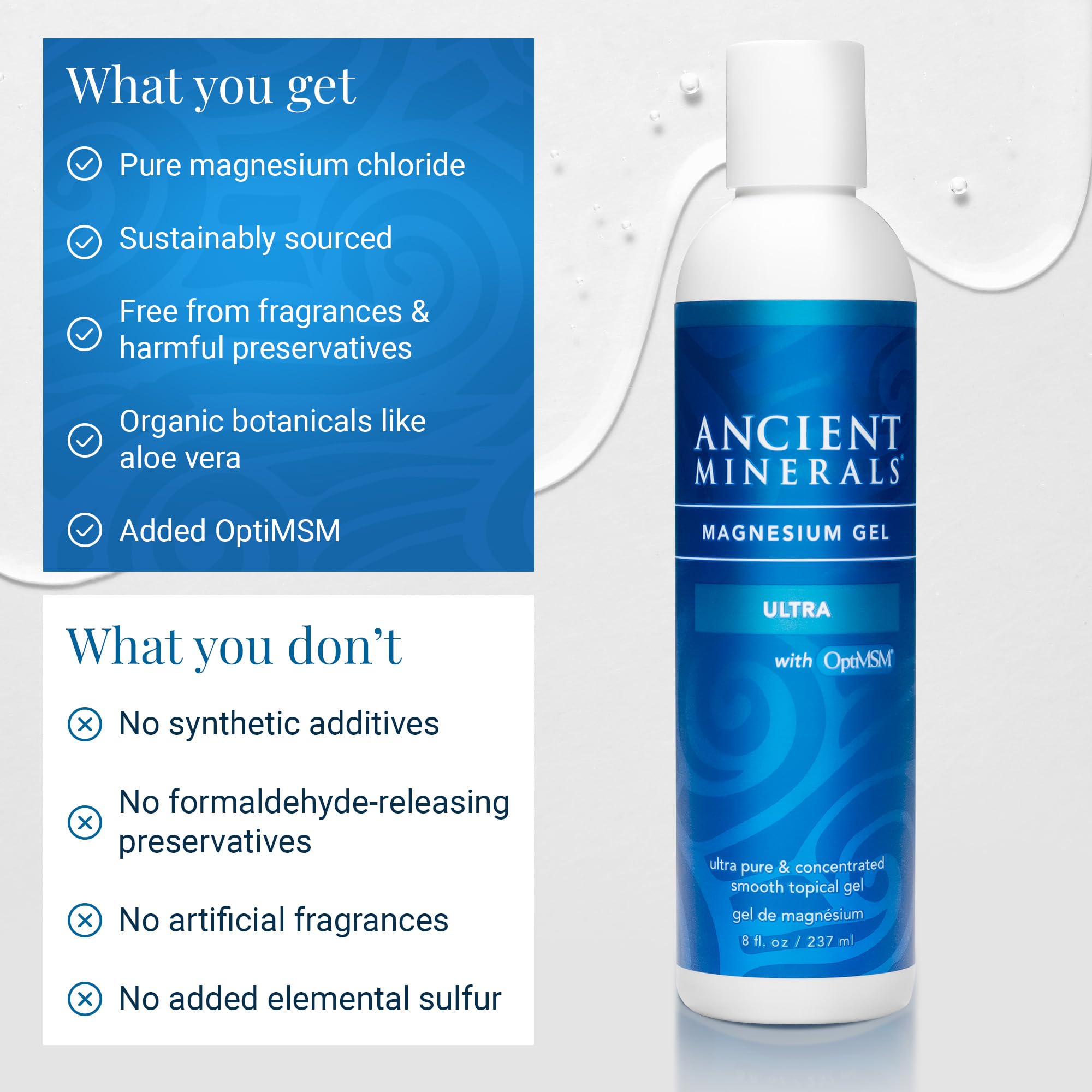 Ancient Minerals Magnesium Gel Ultra with OptiMSM and Aloe Vera - Topical Magnesium Gel Formula with MSM Best Used for Massage and Topical Application (8oz) Aus HealthcareBuy Supplements Australia