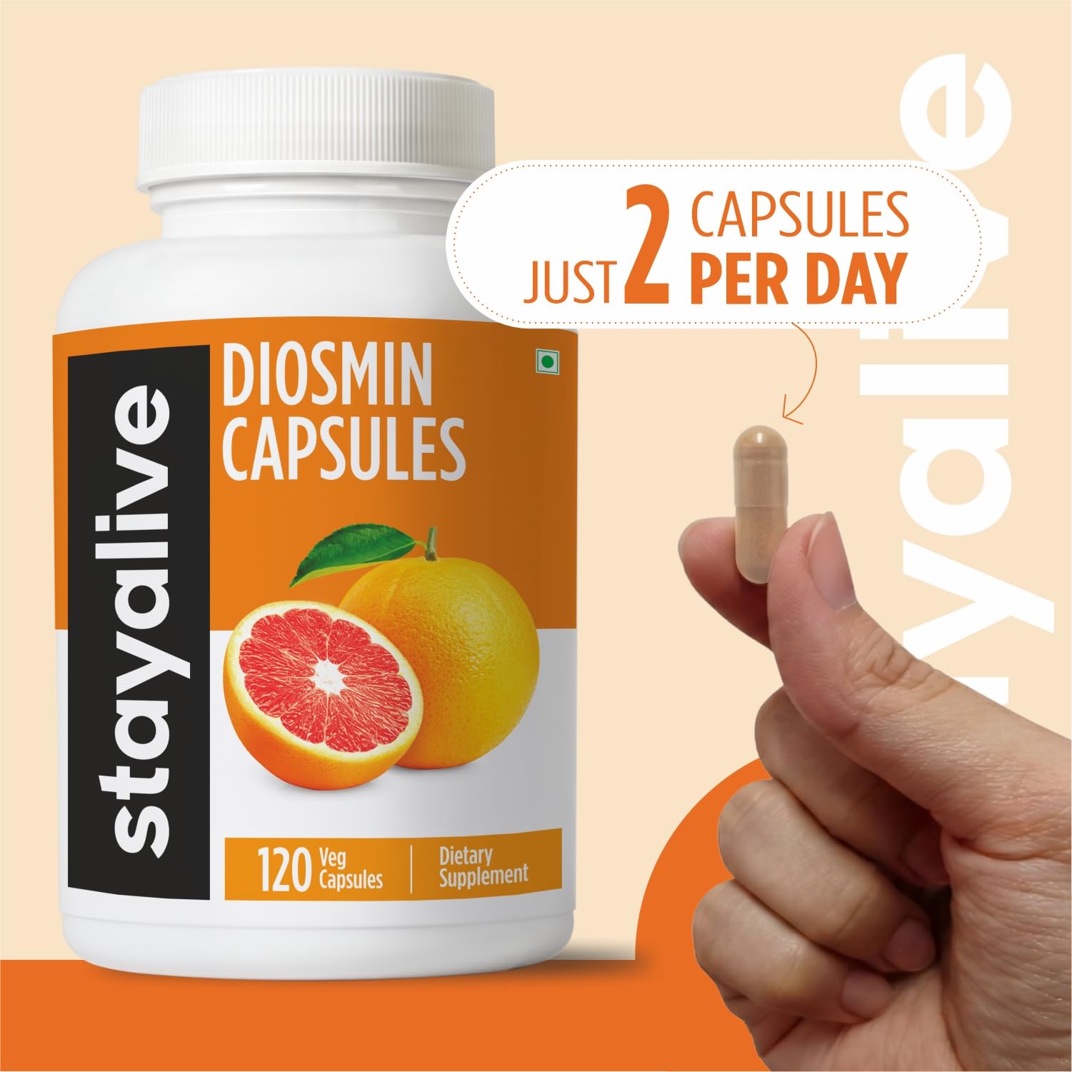 STAY ALIVE Pure Diosmin Complex 1000mg Formula, 120 Capsules, Citrus Bioflavonoids Rich Fruit Extract, 2 Month Supply, 100% Vegetarian, Non-GMO & Gluten Free Diosmin Supplement STAY ALIVE buy supplements Au