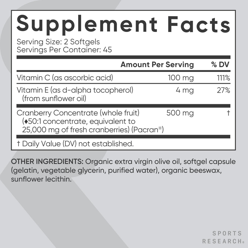 Sports Research® Cranberry Fruit Complex Supplement - Softgels for Urinary Tract Health Support - Made with Pacran®­ & Vitamins C & E - Non-GMO & Gluten Free - 90 Count Sports Research buy supplements Au