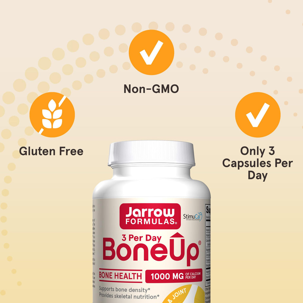 Jarrow Formulas BoneUp Three Per Day for Bone Density and Skeletal Nutrition, Includes Vitamin D3, K2 (as MK-7) and Calcium