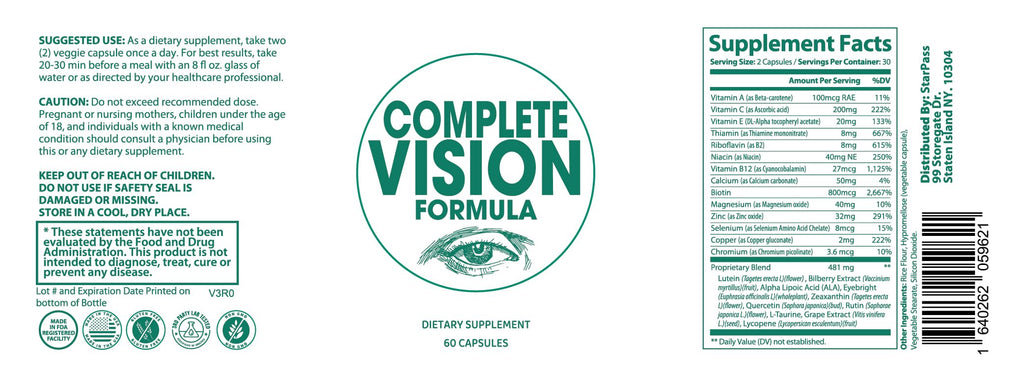 Pure Eye Health Vitamin & Mineral Supplements for Adults | #1 Complete Research Vision Formula w/Bilberry, Lutein, Zeaxanthin, Lycopene, Resveratrol | Supports Eye Strain, Dry Eyes 60 Capsules StarPass LabsBuy Supplements Australia