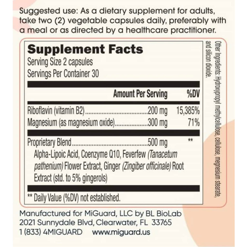 Headache and Migraine Relief Supplements - Drug Free Migraine Prevention Supplement - Natural Supplements for Migraine Headaches - Helps Reduce Frequency & Severity (60 Capsules) MIGUARDBuy Supplements Australia