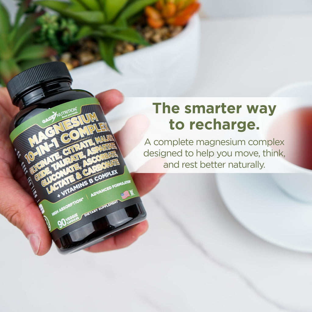 Gade Nutrition Magnesium Complex 10 in 1 - Glycinate, Citrate, Malate, Oxide, Taurate, Aspartate, Gluconate Ascorbate Lactate Carbonate Zinc Copper Manganese & Vitamins 90 Count GADE NUTRITION BOOST YOUR HEALTH buy supplements Au