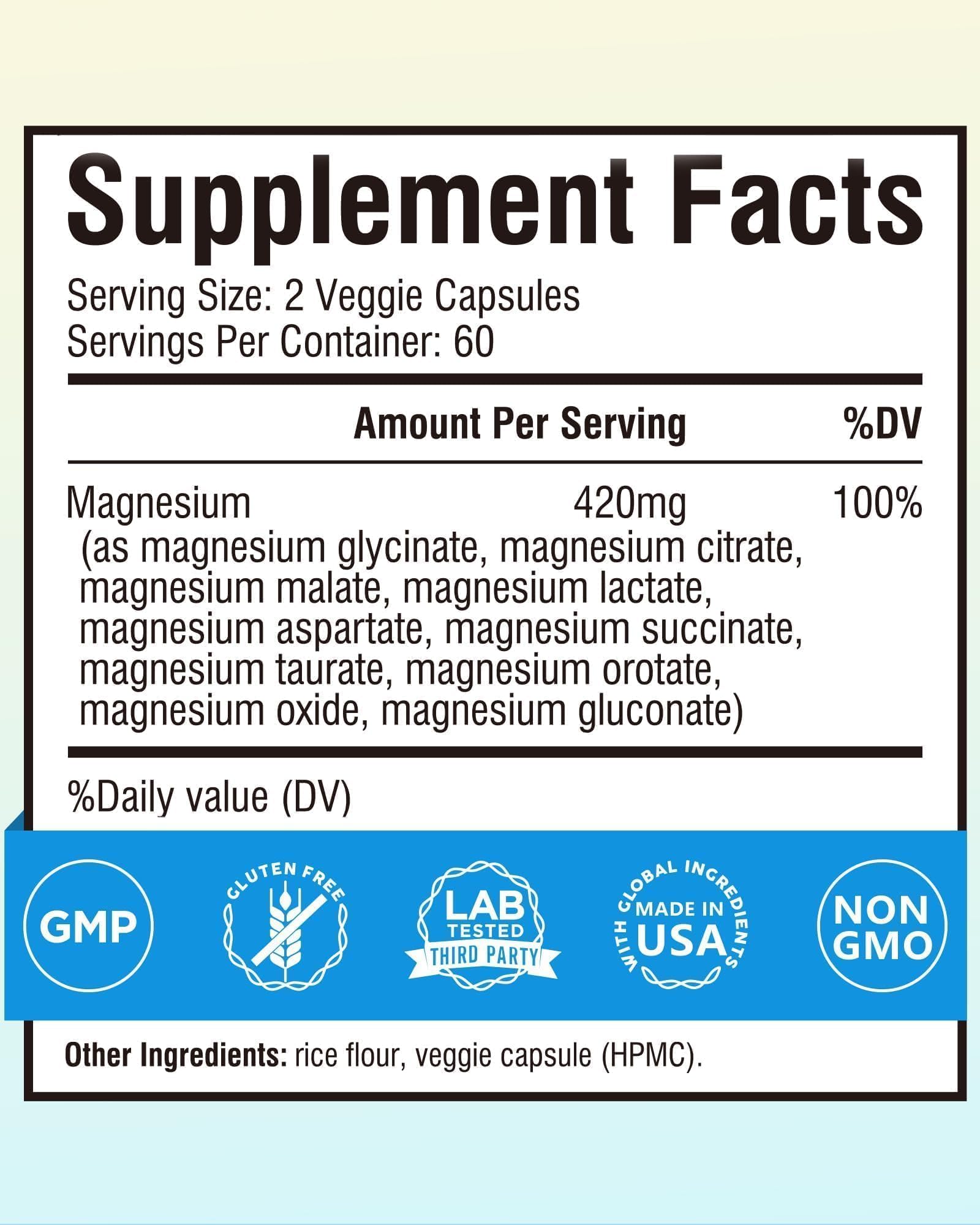 Terranics Magnesium Complex Supplement 420mg, 10-in-1 Full-Spectrum Formula, Glycinate, Citrate, Malate & More, Max Absorption, Bone and Heart Support, 120 Veggie Caps Terranics buy supplements Au