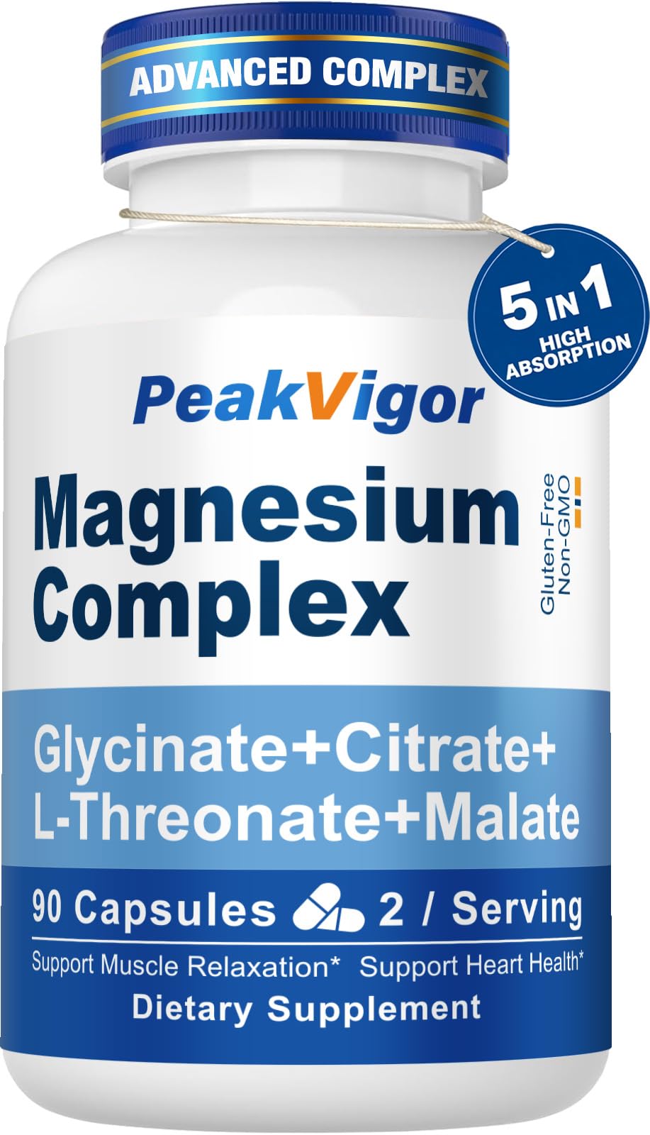 PeakVigor Magnesium Complex supplement bottle with blue and white label