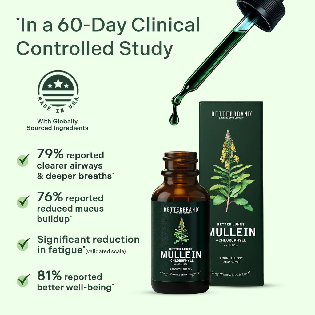 Betterbrand Mullein Drops for Lung Detox - Mullein Leaf Tincture with Chlorophyll - Helps Support Respiratory Health