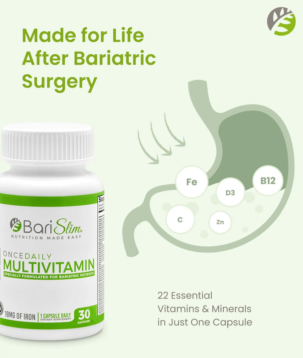 BariSlim Once Daily Bariatric Multivitamin Capsule - 18mg of Iron - Bariatric Vitamin & Supplement for Post Surgery Including Gastric Bypass BariSlim