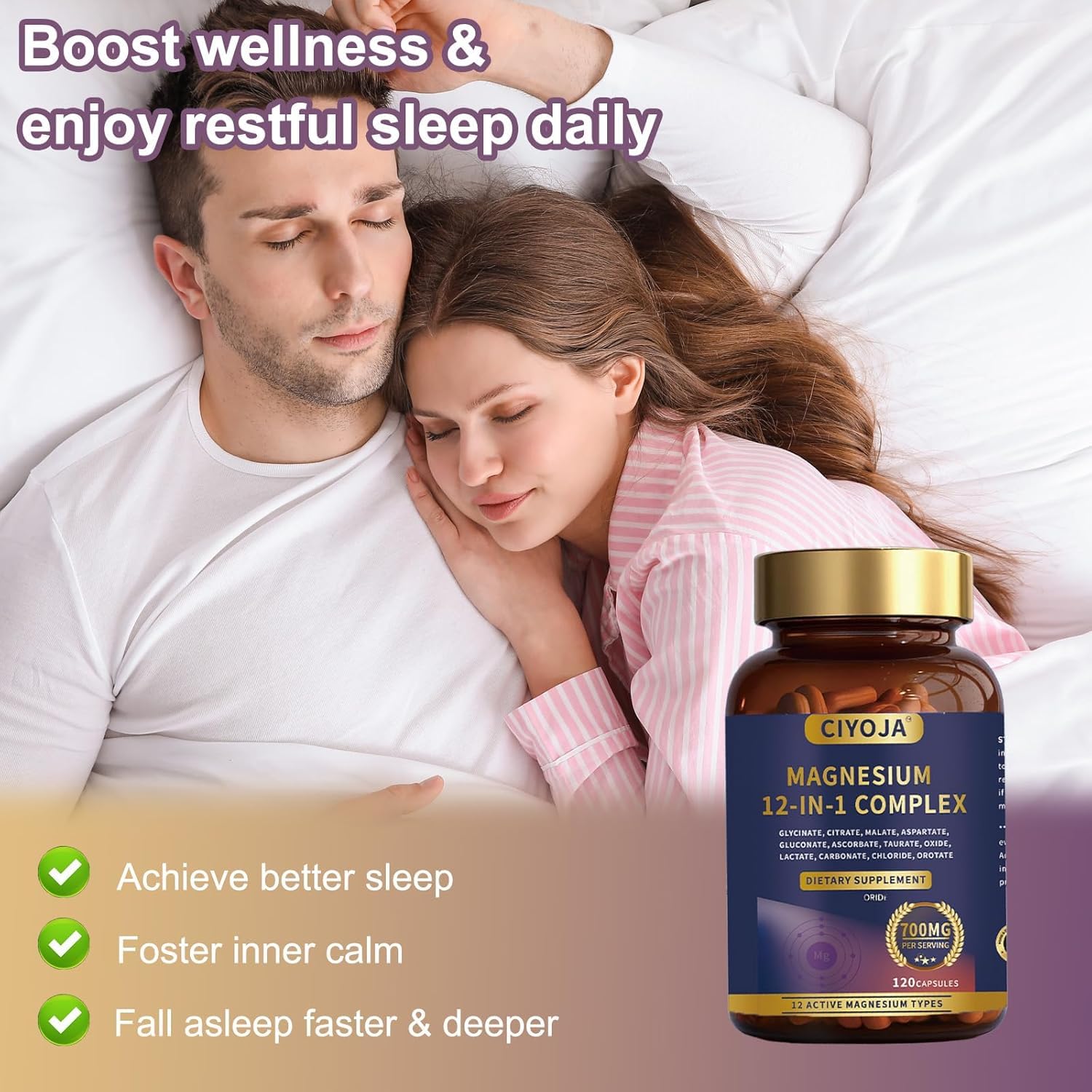 12 in 1 Magnesium Complex 700mg: Magnesium Supplement with Glycinate, Citrate, Malate, Taurate, High Absorption Magnesium for Sleep, Muscle Recovery, Nerve & Heart Support, Vegan, 120 Capsules CIYOJA buy supplements Au